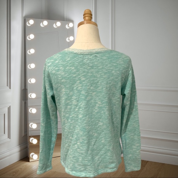 Vintage Southern Shirt Crew Neck Woven Pullover Sweater Long Sleeves Green White - Picture 5 of 9